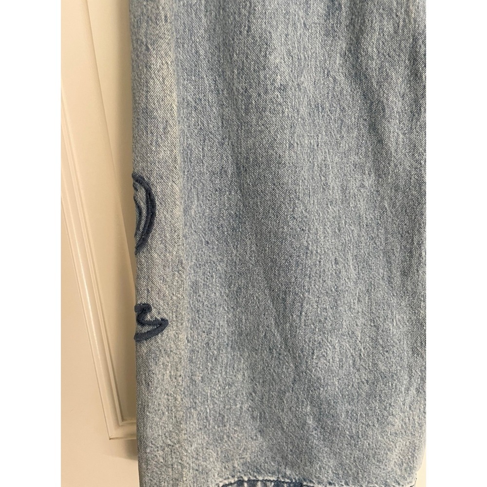 Vintage Y2K Blue Bow Embroidered Wide Leg Denim Jeans - Picture 4 of 7